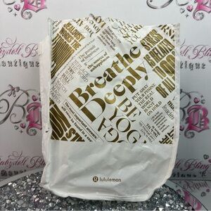 lululemon Athletica White and Gold Logo Reusable Tote Bag
